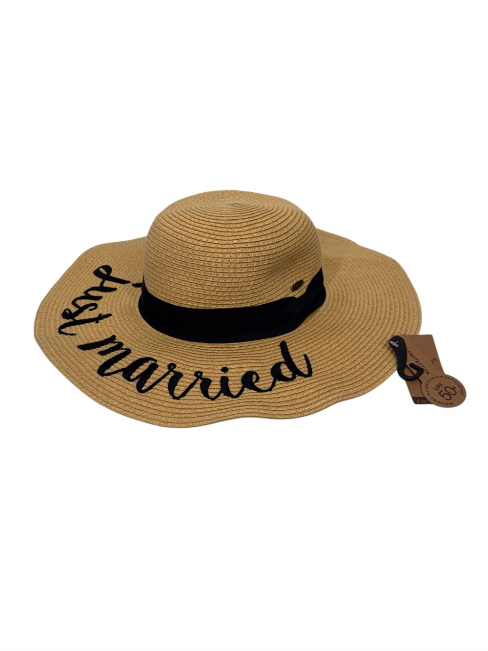 C.C Exclusives Just Married Sun Hat Natural Tan & Black UPF 50+ New Nwt